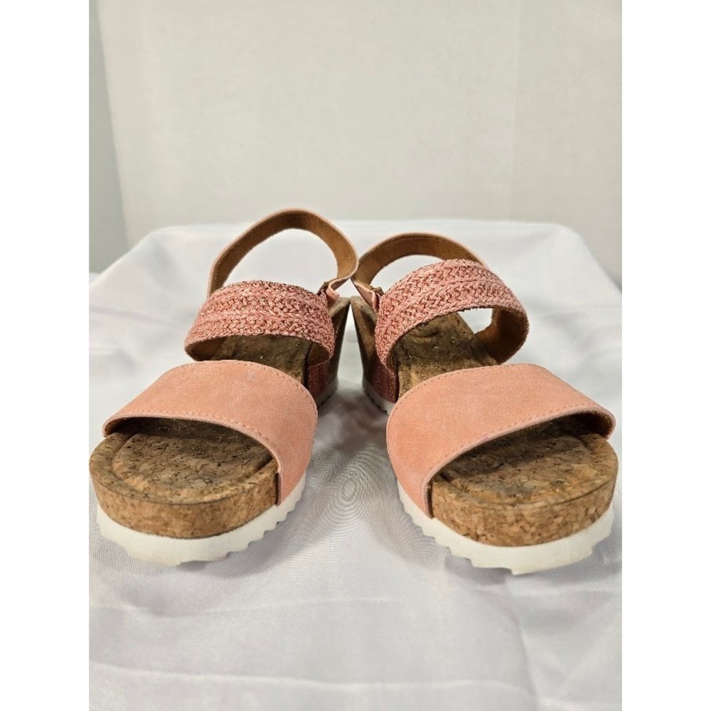 Muk Luks Women's Wendy Wedge Sandals‎ Pink Faux Suede Cork Platform Casual Shoes